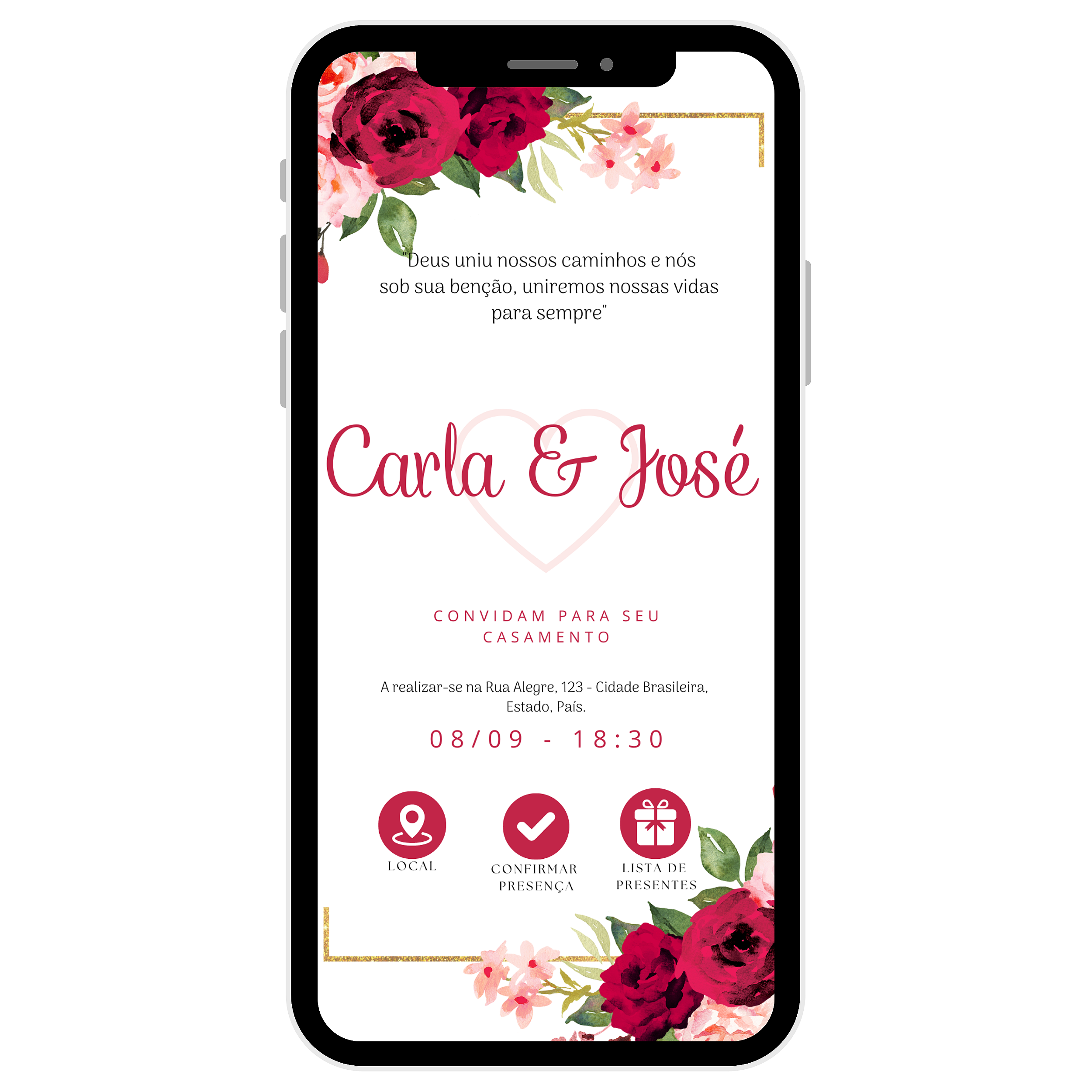 Convite Casamento Virtual Interativo Marsala Whatsapp