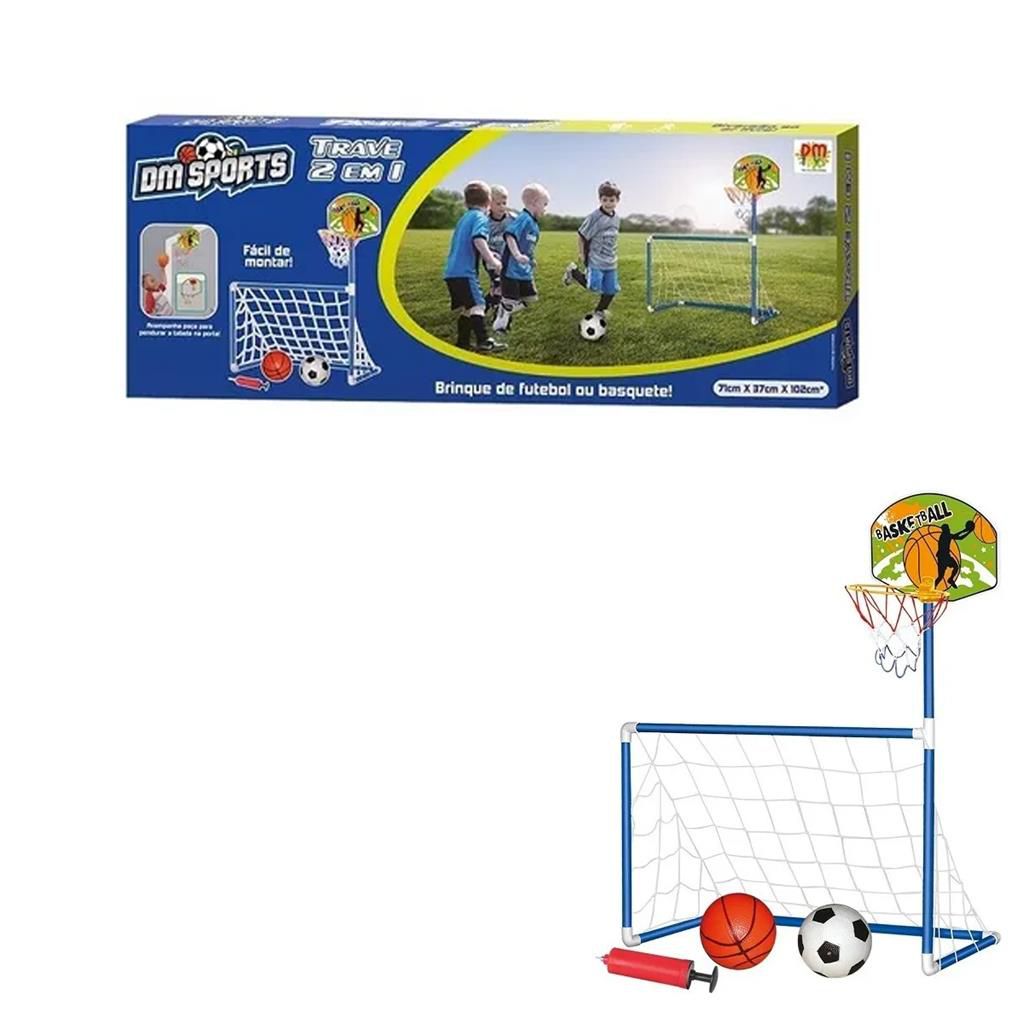 Jogo futebol e basquete c gol cesta rede infantil e 2 bola