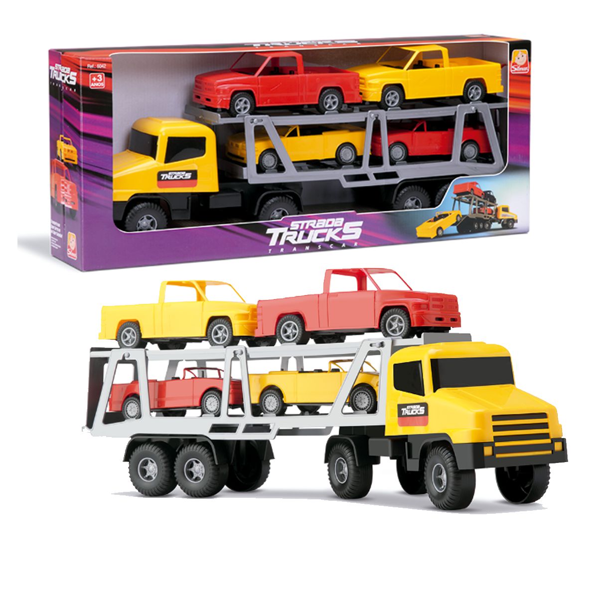 Caminhão Brinquedo Infantil Cegonha Miniatura + 2 Carrinhos