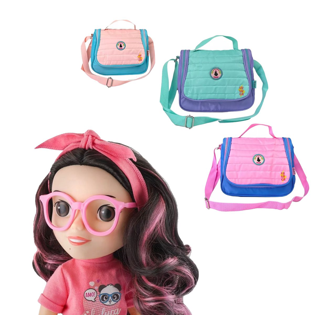 Comprar Conjunto Mochila Escolar holográfica Luluca + Estojo + Lancheira -  Brinquedos Para Crianças