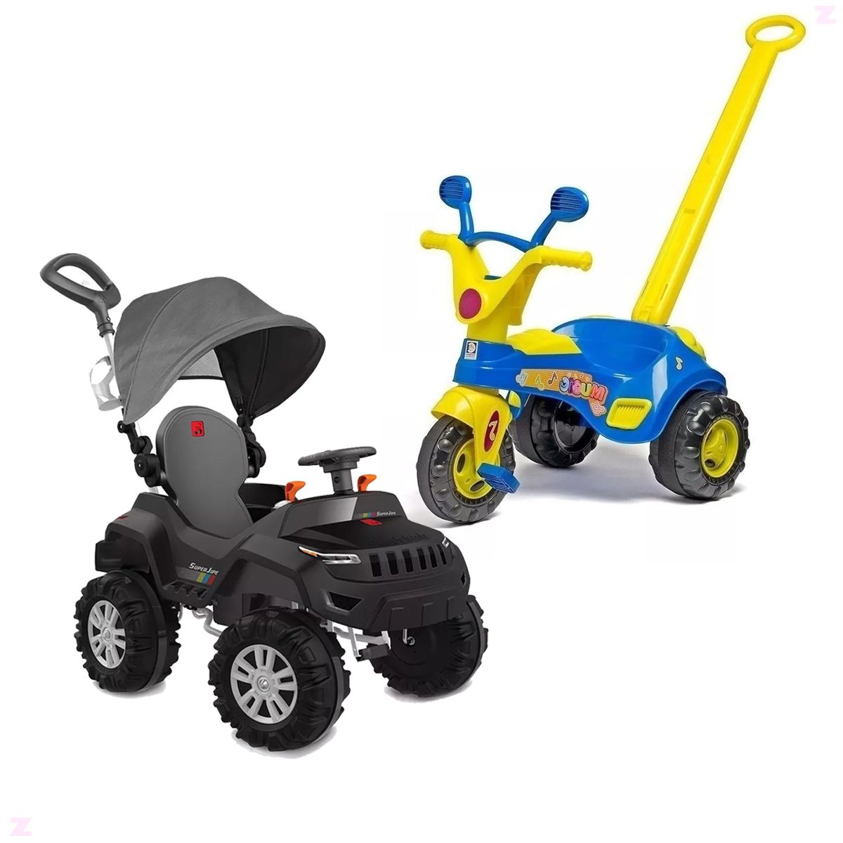 Triciclo Infantil Empurrador Passeio Motoca Cobertura Sol