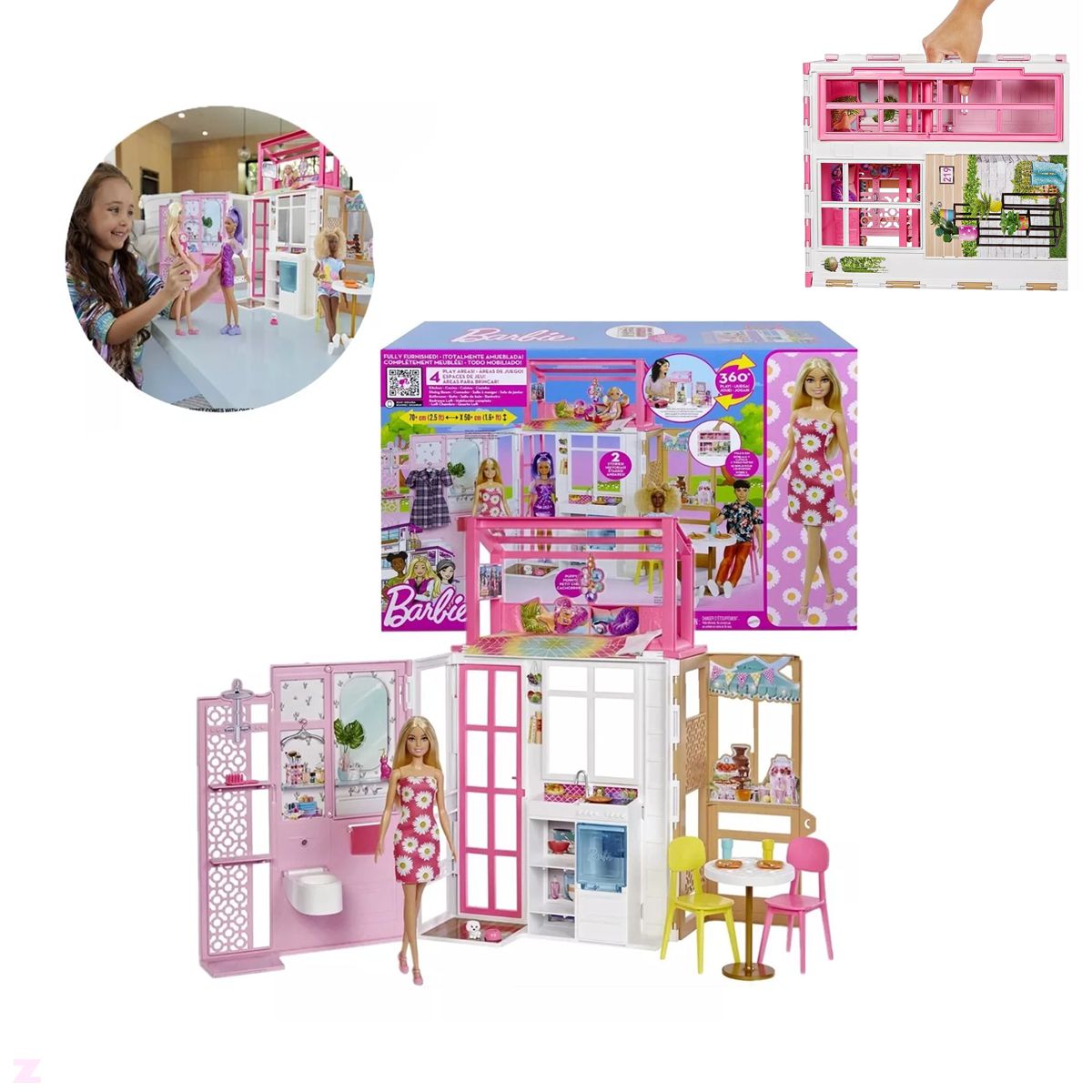 Playset Barbie com Boneca - Casa Mobiliada 360 Graus - Mattel