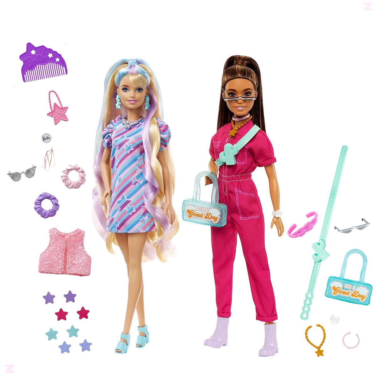 Kit Barbie Boneca Macacao Rosa+Hair Loira Filme C Acessorios