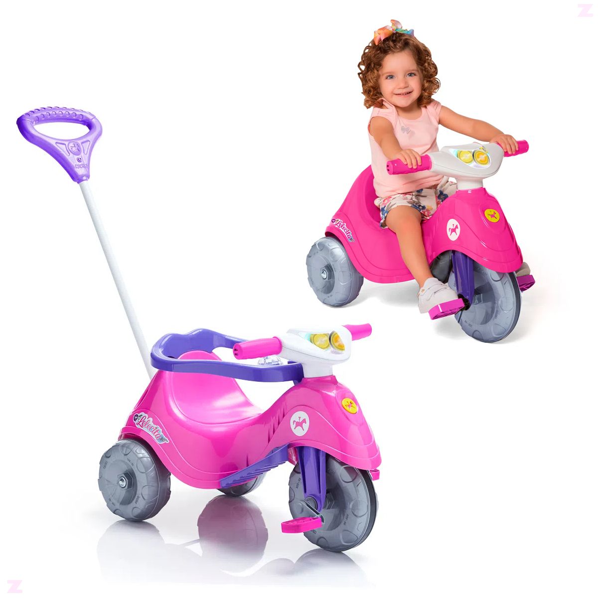 Triciclo Velotrol Infantil Bebe Motoca - Rosa + Empurrador