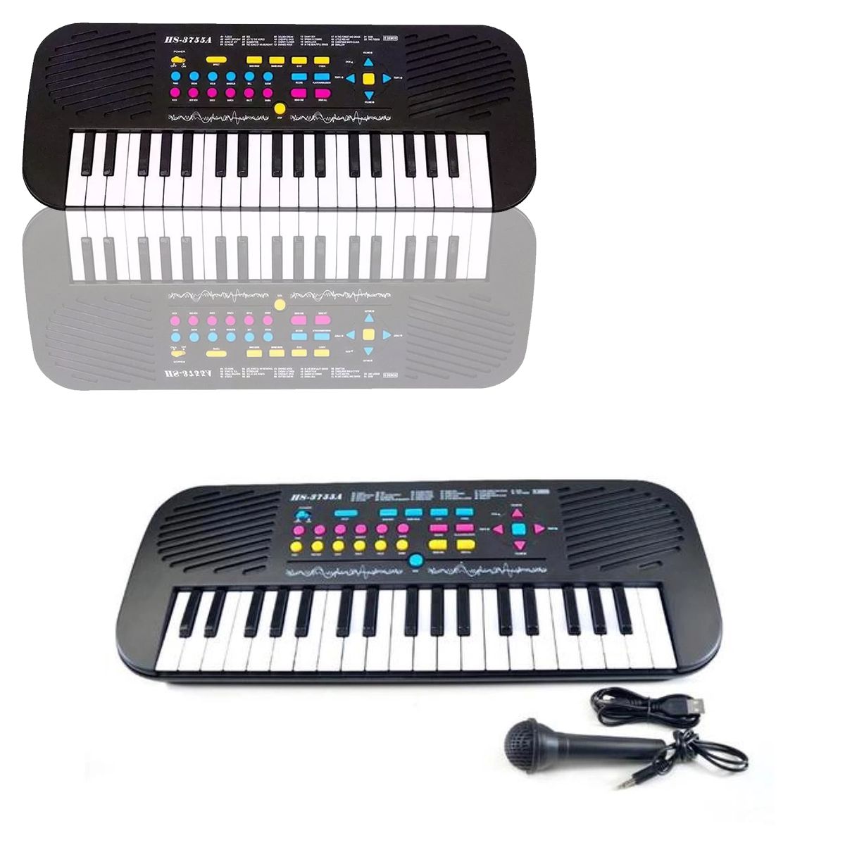 Teclado Piano Musical Infantil Eletrônico 37 Teclas com Microfone (Preto)