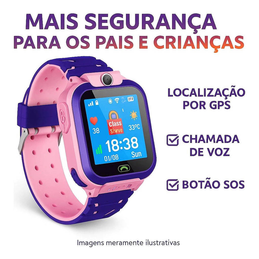 Relógio SmartWatch Infantil Com Rastreador GPS Chip e Câmera - Rosa ...