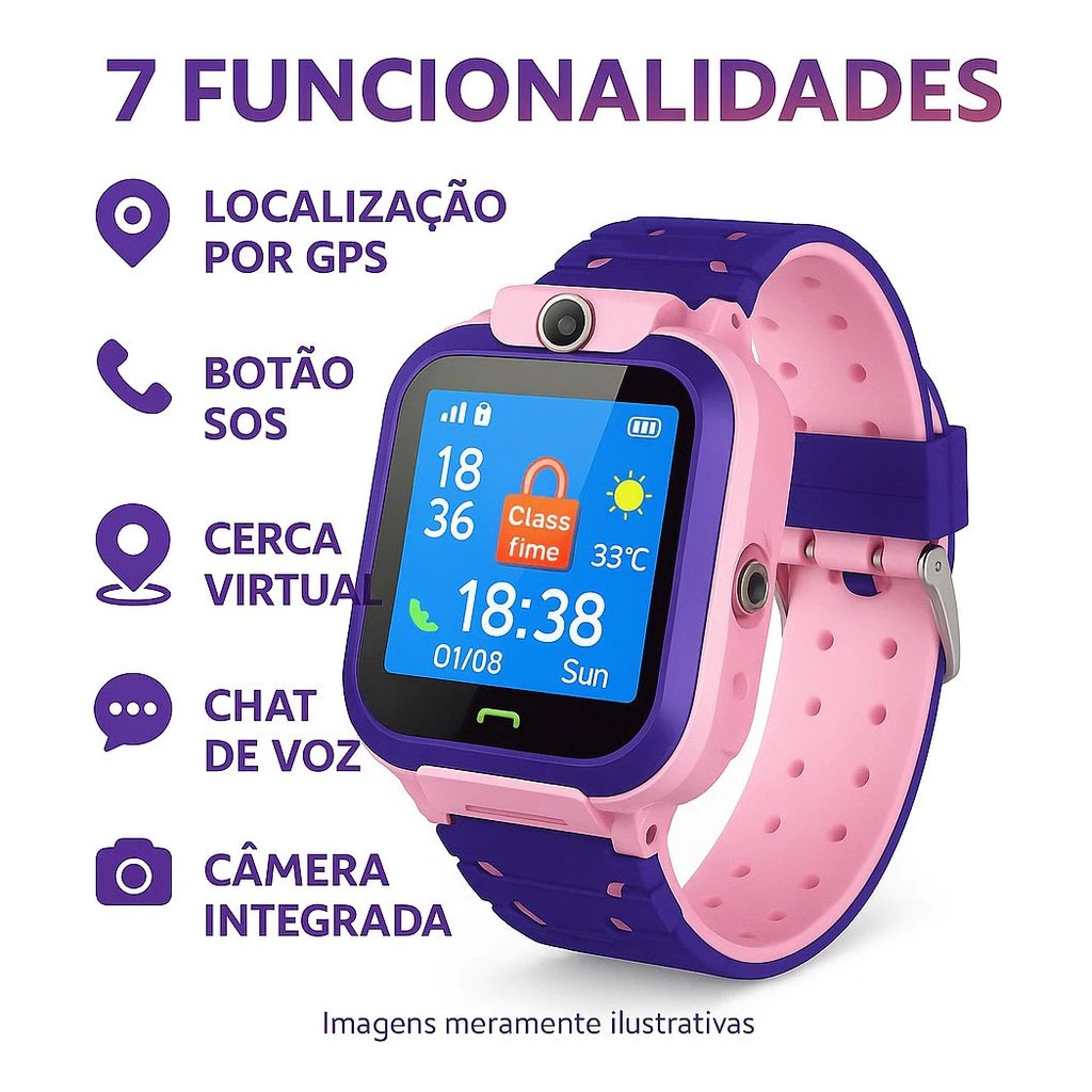 Relógio SmartWatch Infantil Com Rastreador GPS Chip e Câmera - Rosa ...