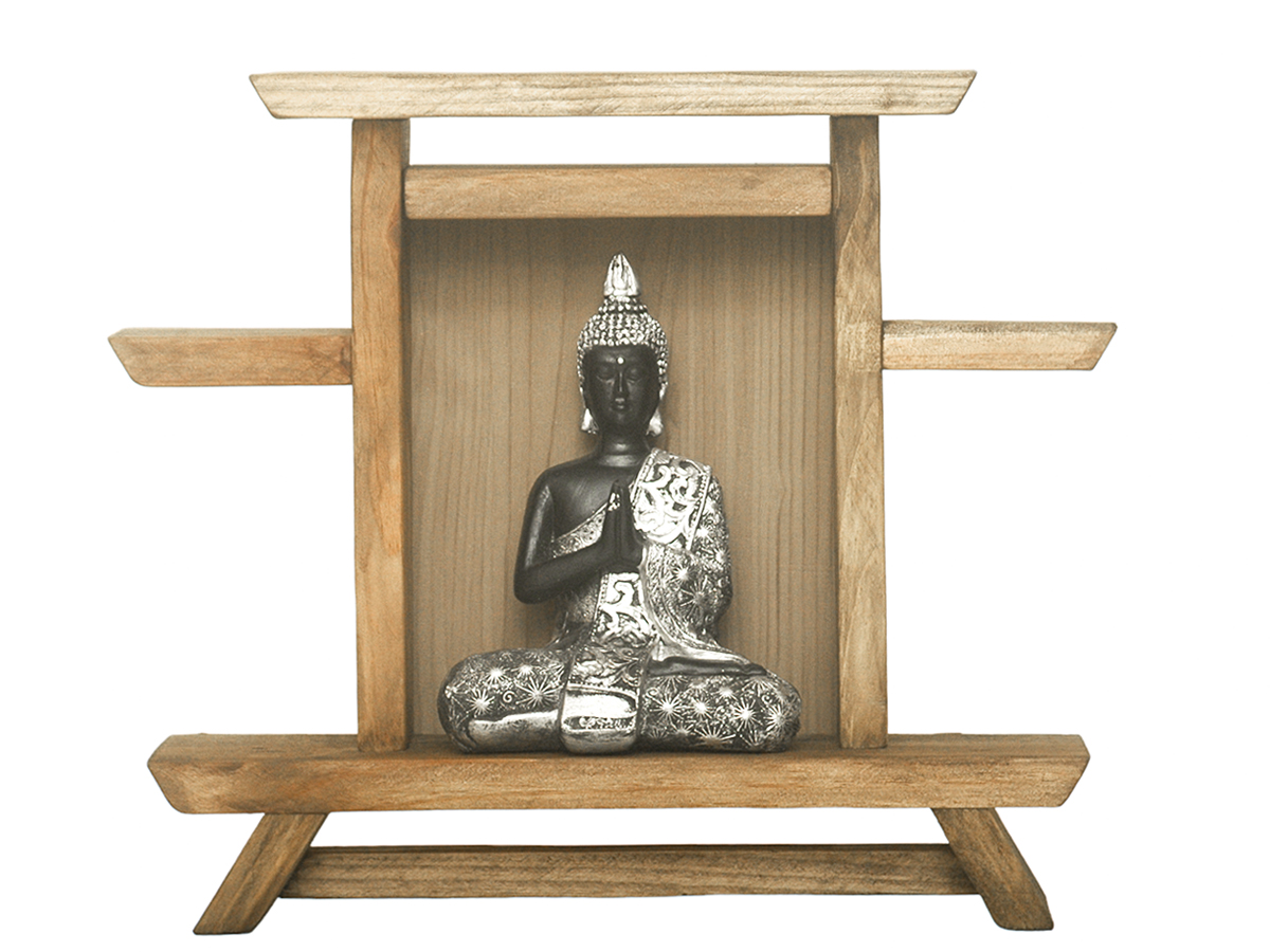 Templo Zen Altar de mesa para estátuas religião pedras e cristais