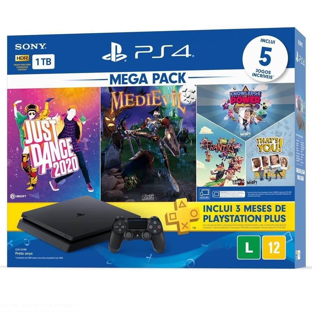 Blue Games, Playstation 4 Slim 1TB com 3 jogos, Pack PS4