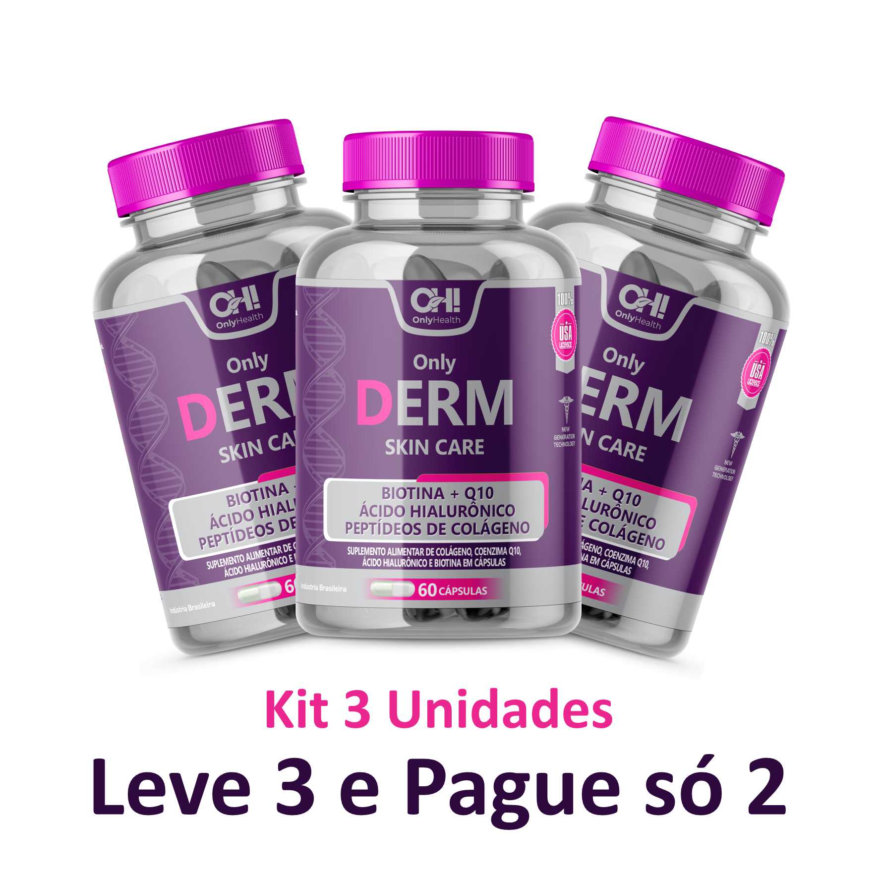 Only Derm (Ácido Hialurônico + Peptídeos de Colágeno + CoQ10 + Biotina -  HEALTH LIFE NEGOCIOS E DISTRIBUICAO