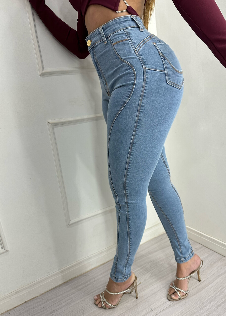 Calça Jeans Claro Modeladora Cintura Alta - Cris Oliver Moda Feminina