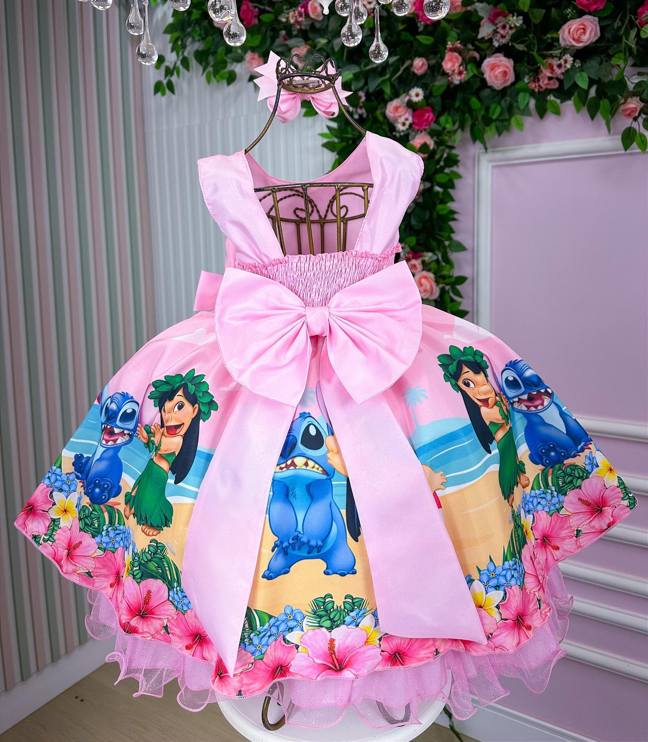 Vestido Lilo & Stitch rosa, toque de luxo para festa infantil - BELLI ...