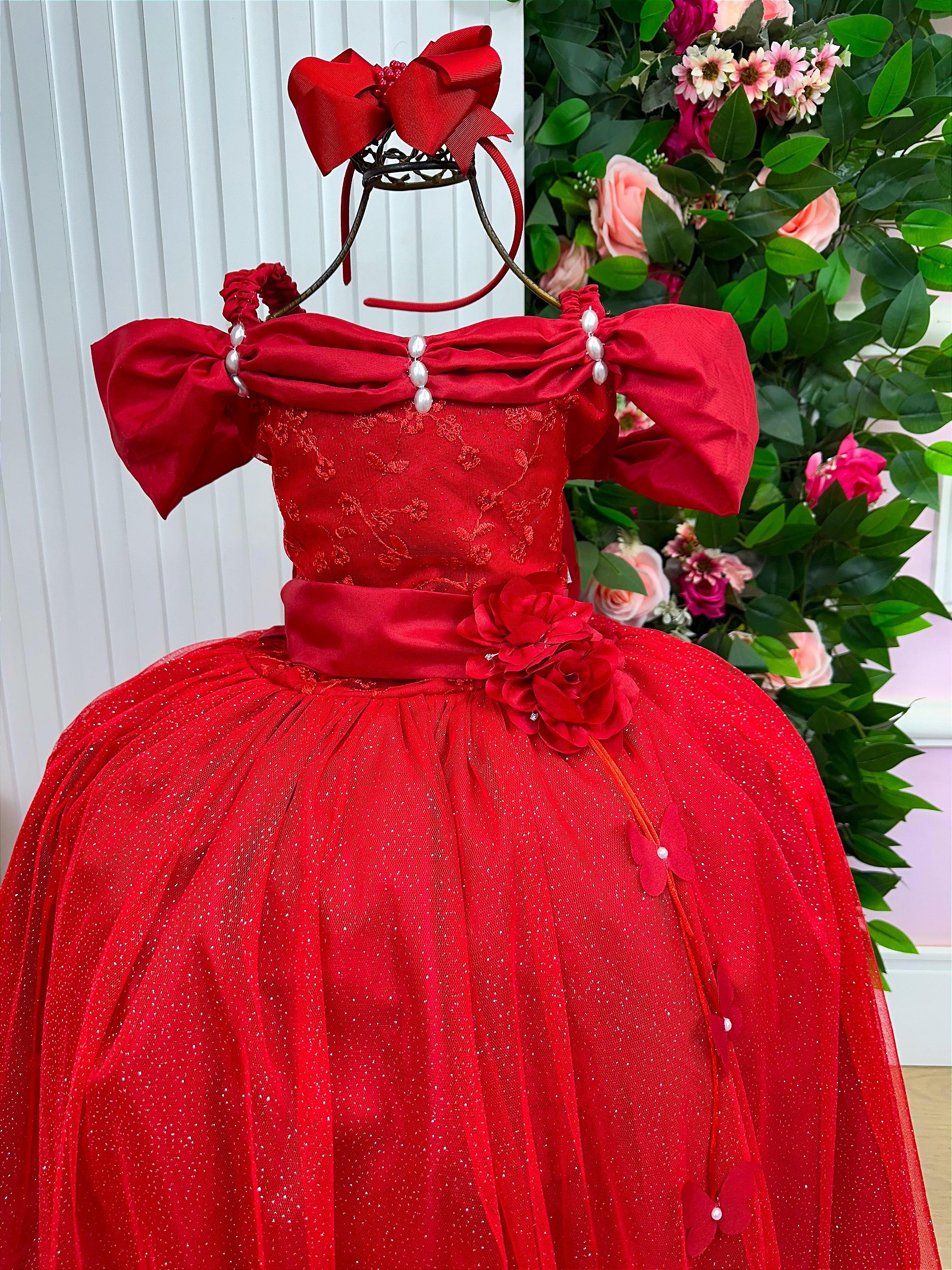 Vestido Marie Longo Manga Princesa Vermelho - BELLI KIDS ATACADO