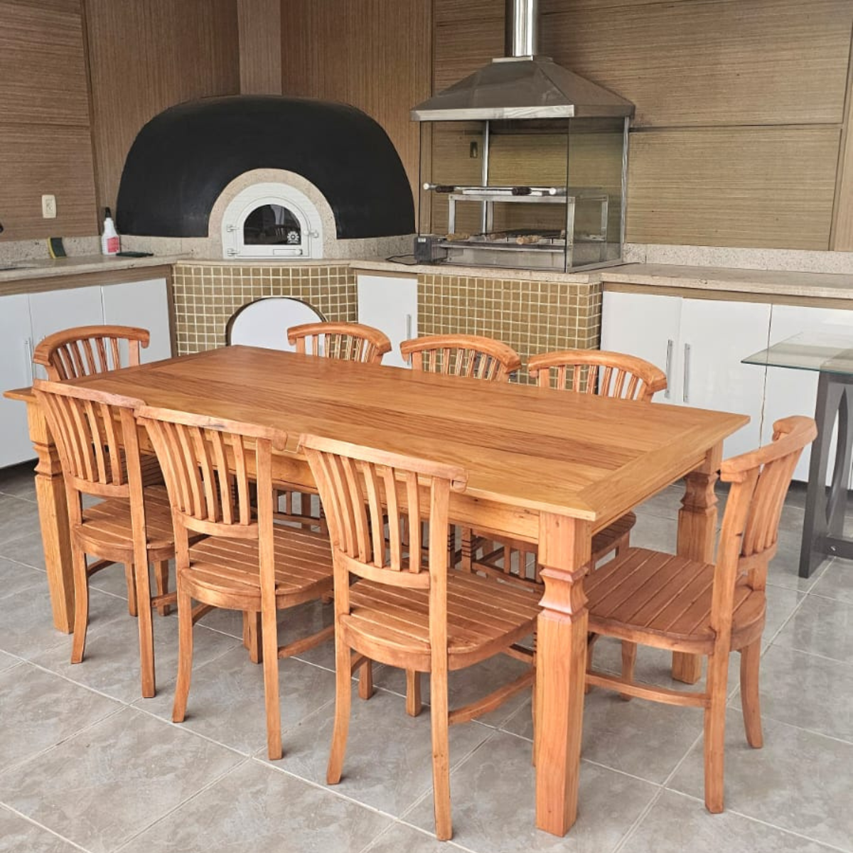 Mesa De Jantar 8 Lugares Madeira Maciça Cadeiras Leque Promoção!!! - HJ ...