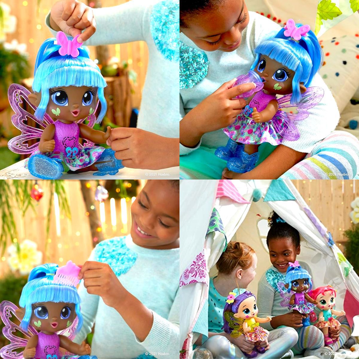 Boneca Baby Alive Glo Pixies Fada Gigi Glimmer Azul c/Luzes e Sons