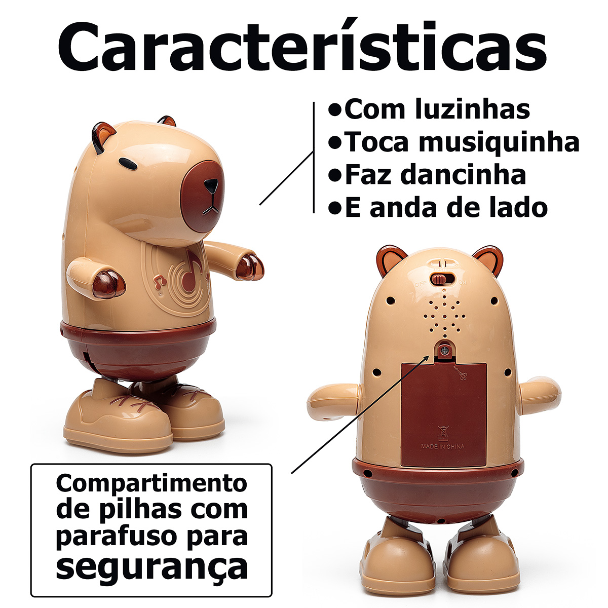 Kabibala Capivara Dançarina Musical W Marca - 21cm - bebrands oficial