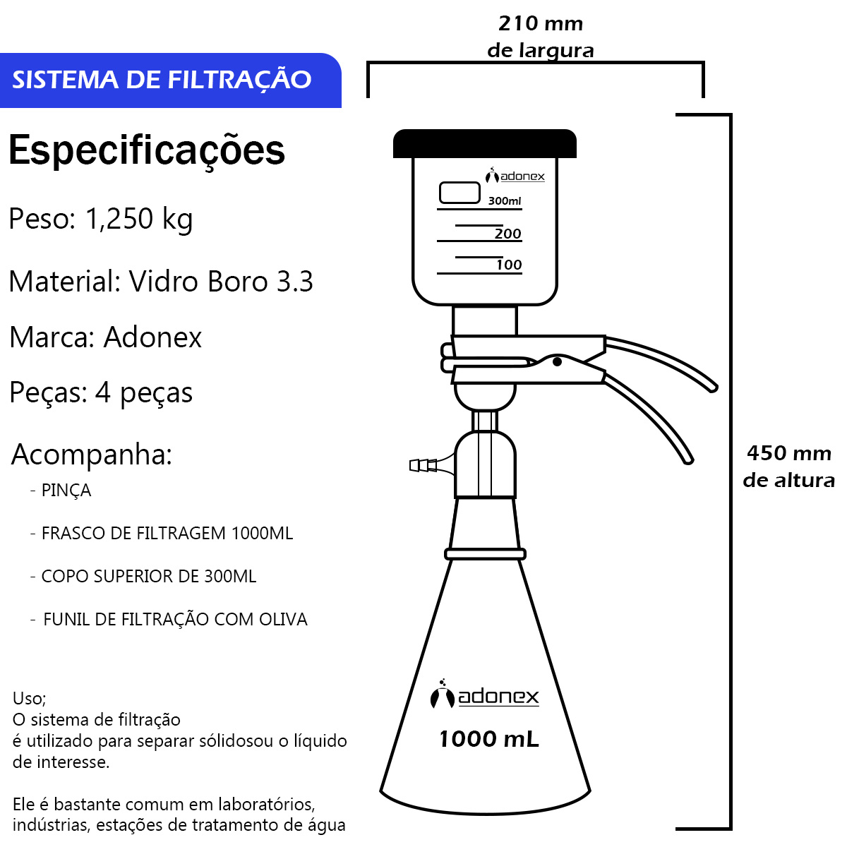 Sistema de Filtração a Vácuo Completo com Garra de Alumínio Com Frasco ...