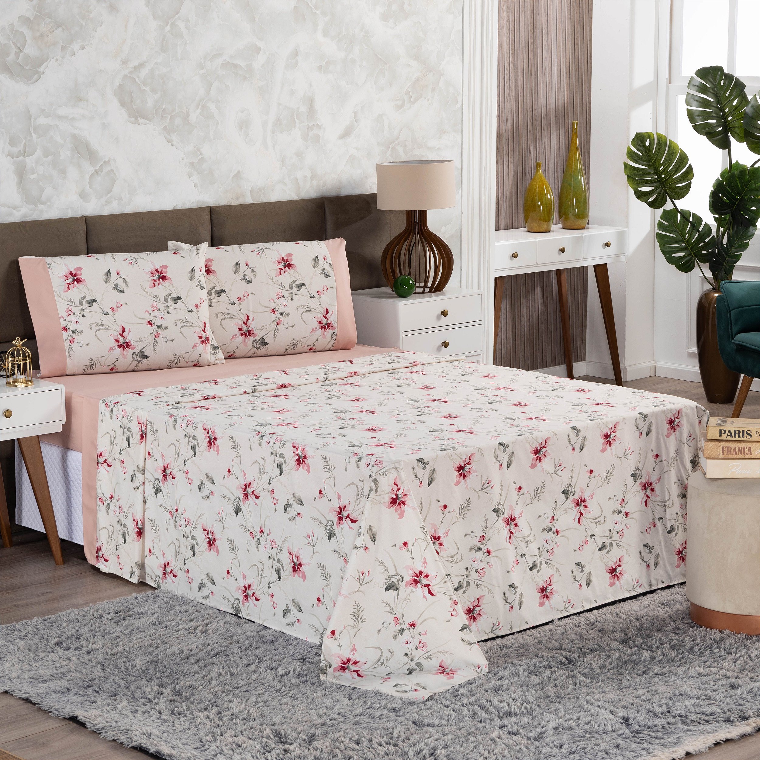 Erosebridal Jogo de cama queen estilo japonês lençóis de flor de