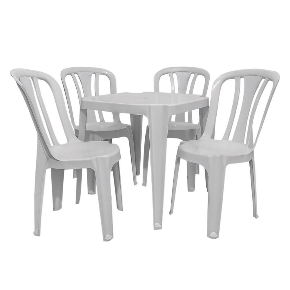 Conjunto/Jogo de Mesa com 4 Cadeiras Plásticas Bistrô 182 Kilos Branca ...