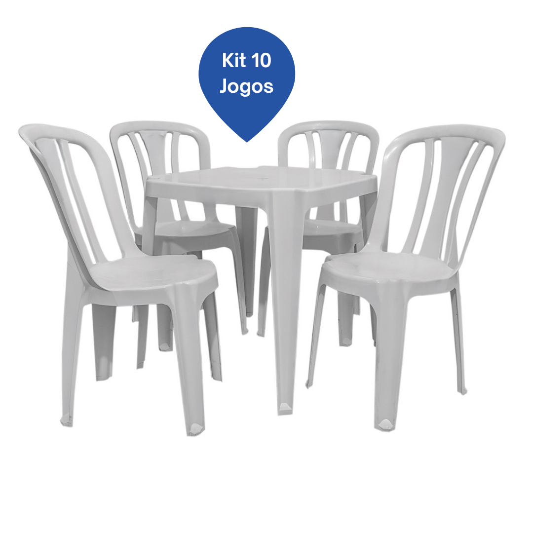 10 Kits Jogo de Mesa com 4 Cadeiras Plásticas Bistrô 182 Kilos Branca ...