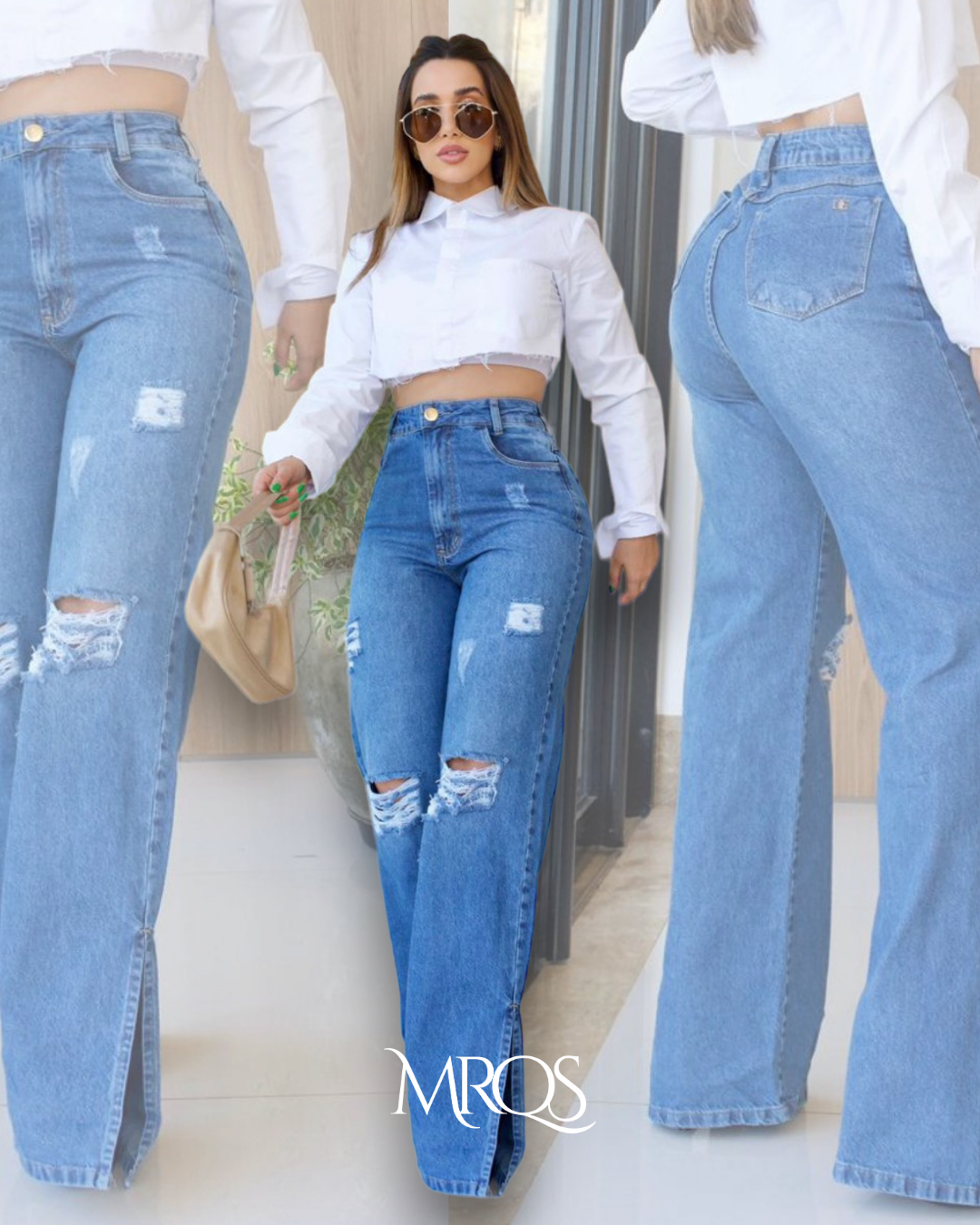 Calça Jeans Wide Leg - Colors - Marquesa - Loja de Roupas