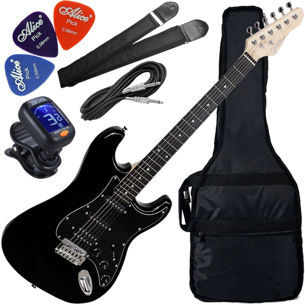 Kit Guitarra Elétrica Stratocaster Giannini G101 BK/BK Preto Gx01