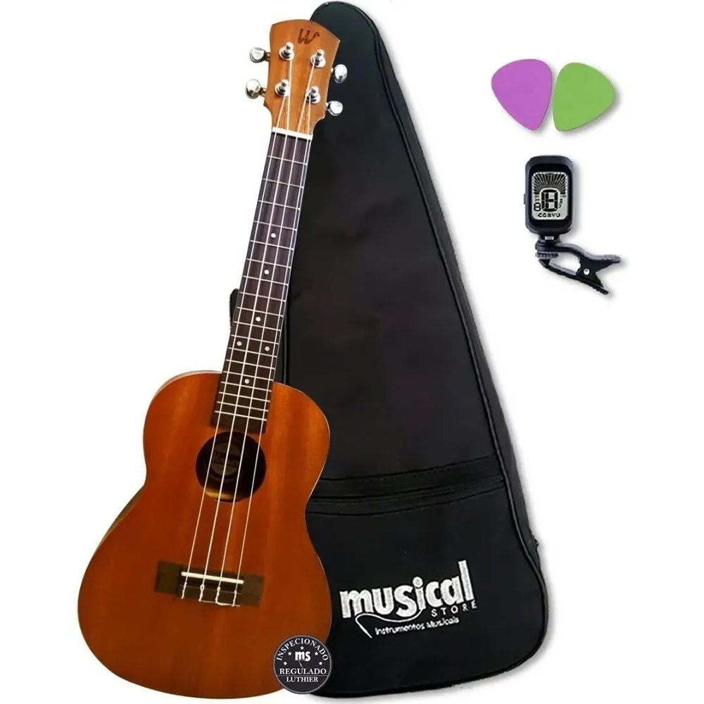 Kit Ukulele Winner Concert 23 Sapele Palhetas Afinador Bag Com 10 OFF