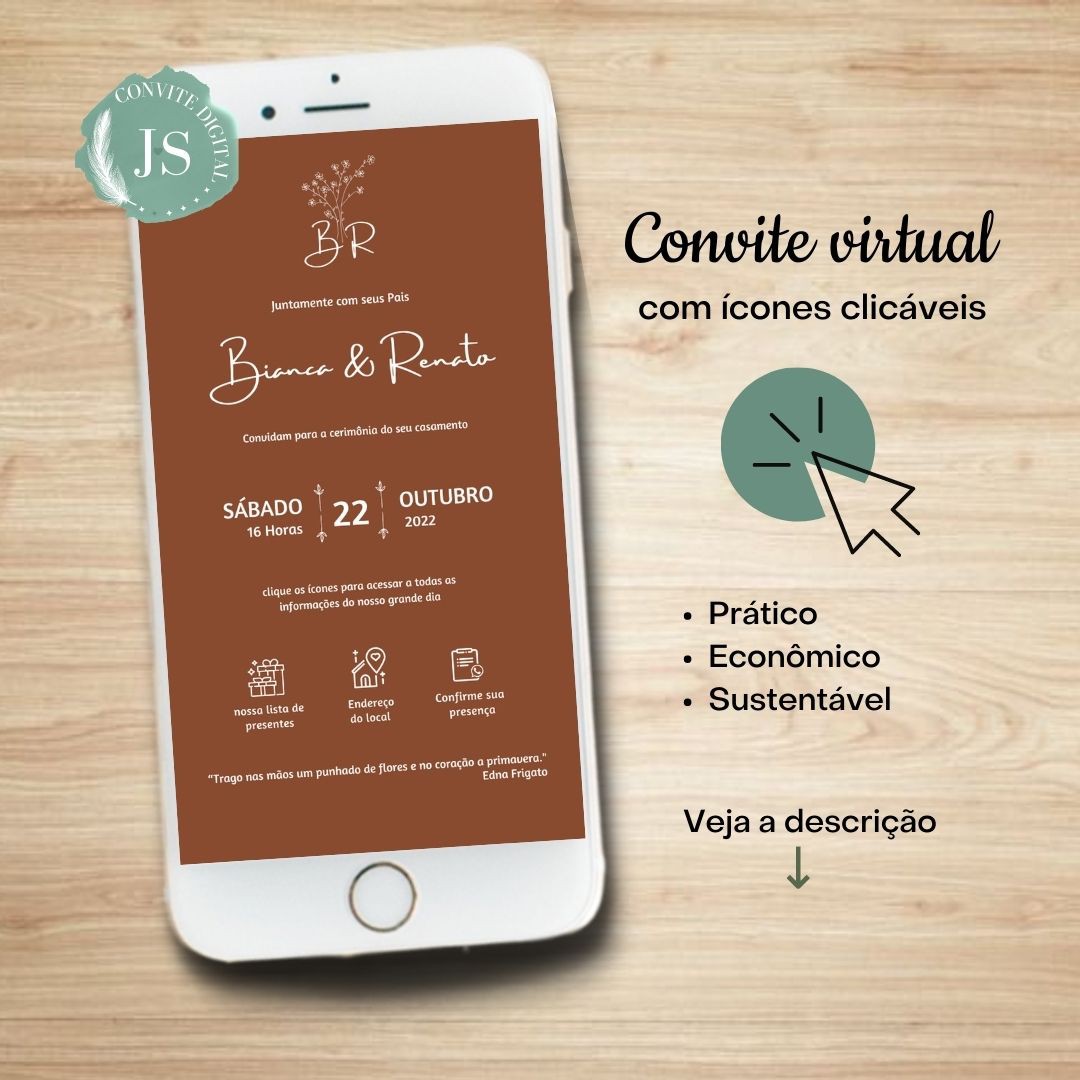 Convite Casamento Interativo Virtual Terracota Whatsapp