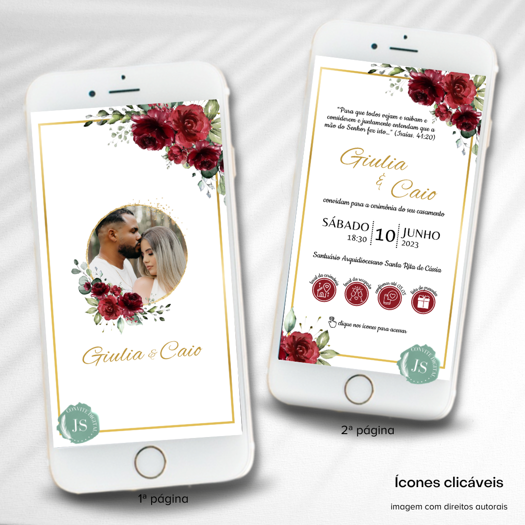 Convite Casamento Virtual Interativo Marsala Whatsapp