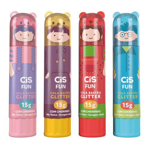 Cola em bastão FUN GLITTER 15G - DISPLAY C/12 UND - CIS - Atacado Mabel