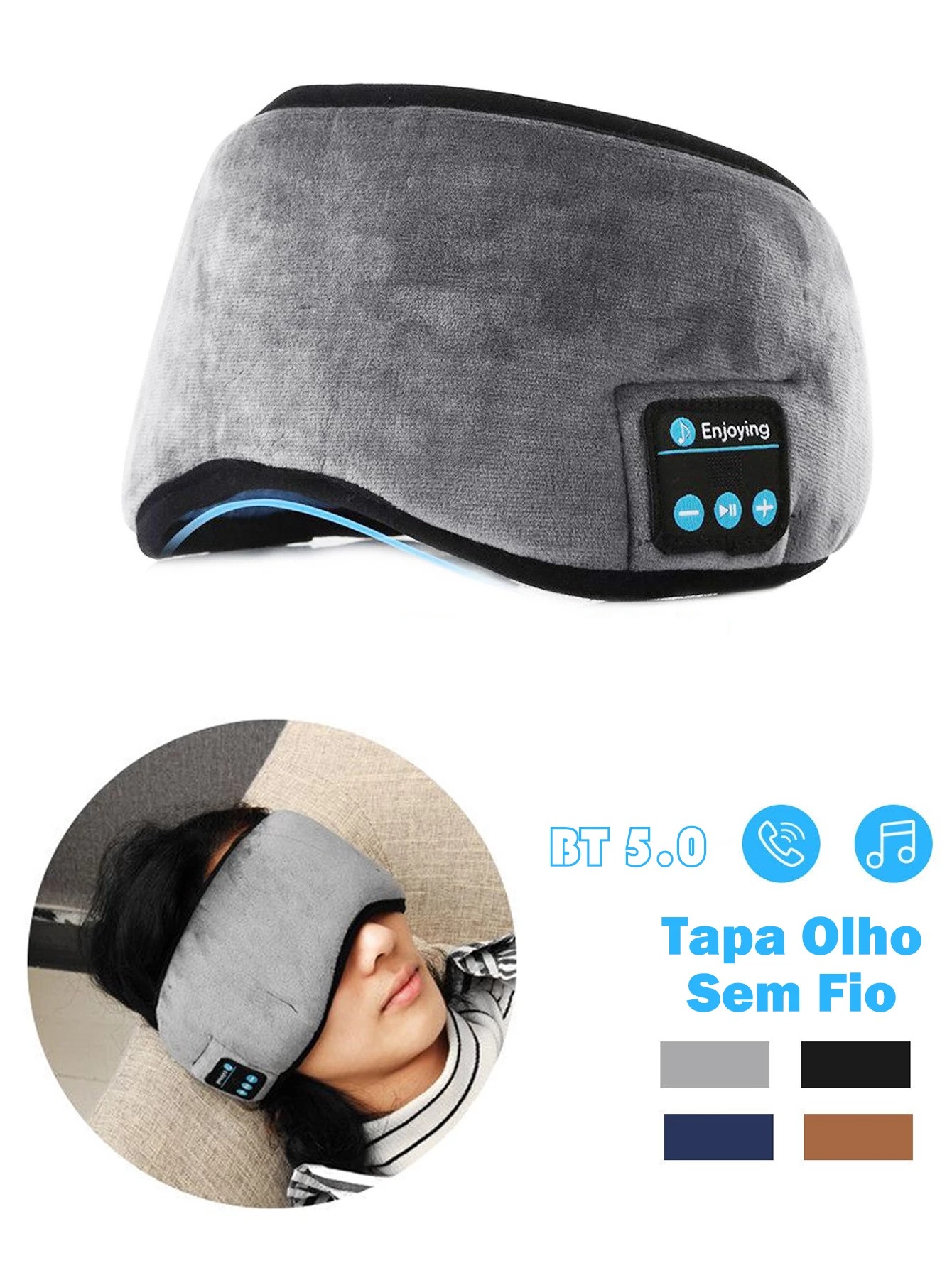 Tapa Olho Máscara Dormir Fone de Ouvido Bluetooth