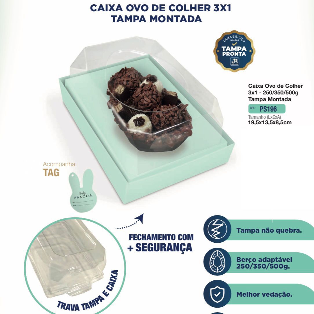 10 CAIXA OVO DE COLHER PÁSCOA 3X1 250/350/500G-C/ TAMPA MONTADA- JR ...