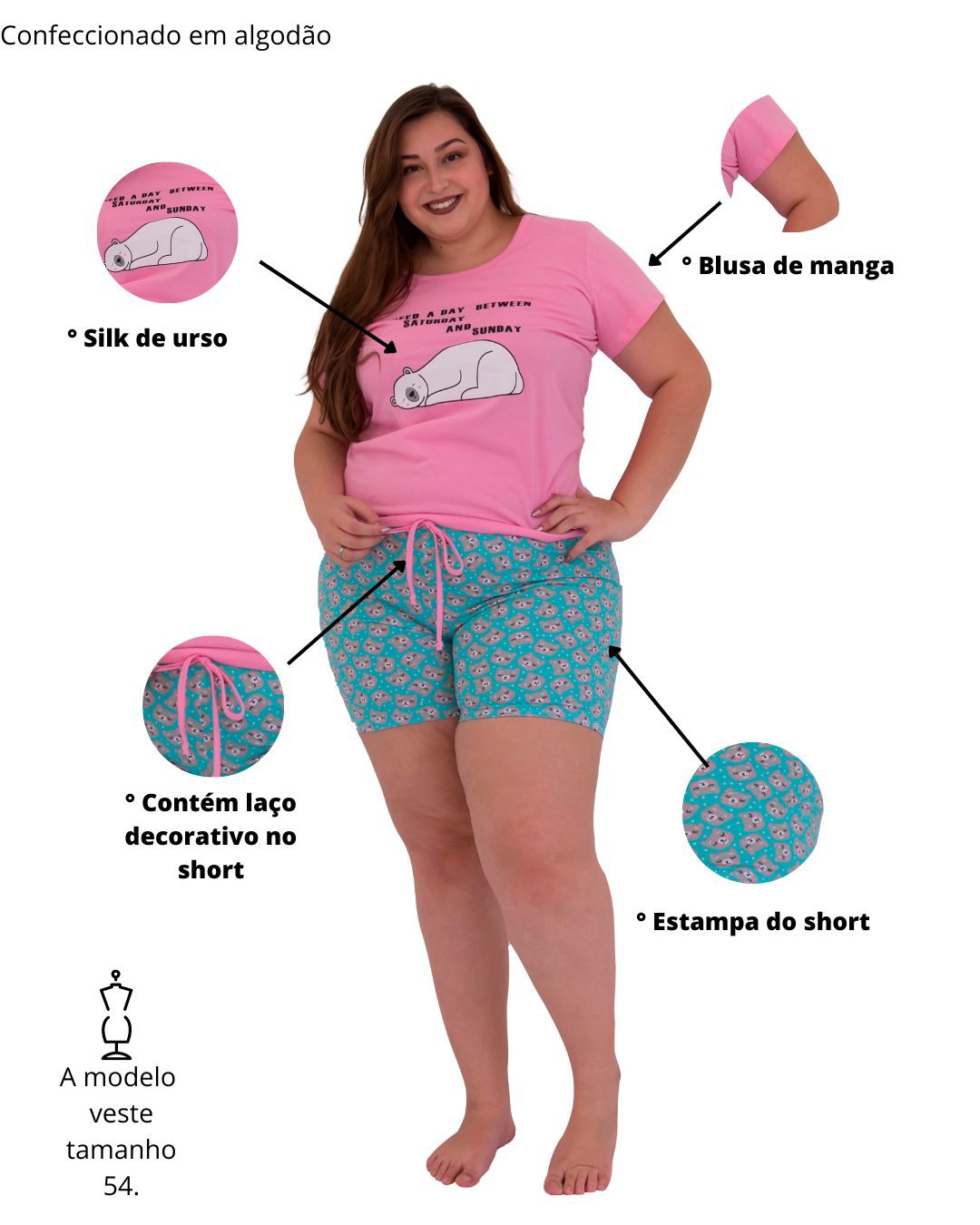 Pijama Feminino Plus Size Algodão Leleka Pijamas 