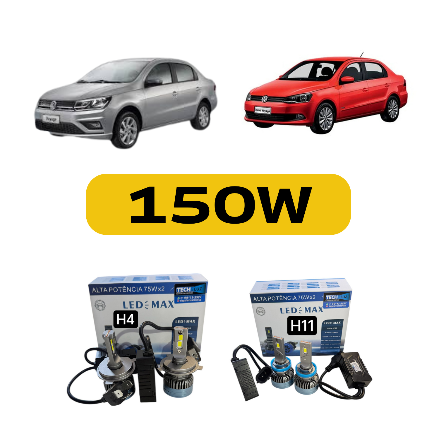 Kit Farol LED VW Voyage (2014-2023) Foco Simples - Super Potência