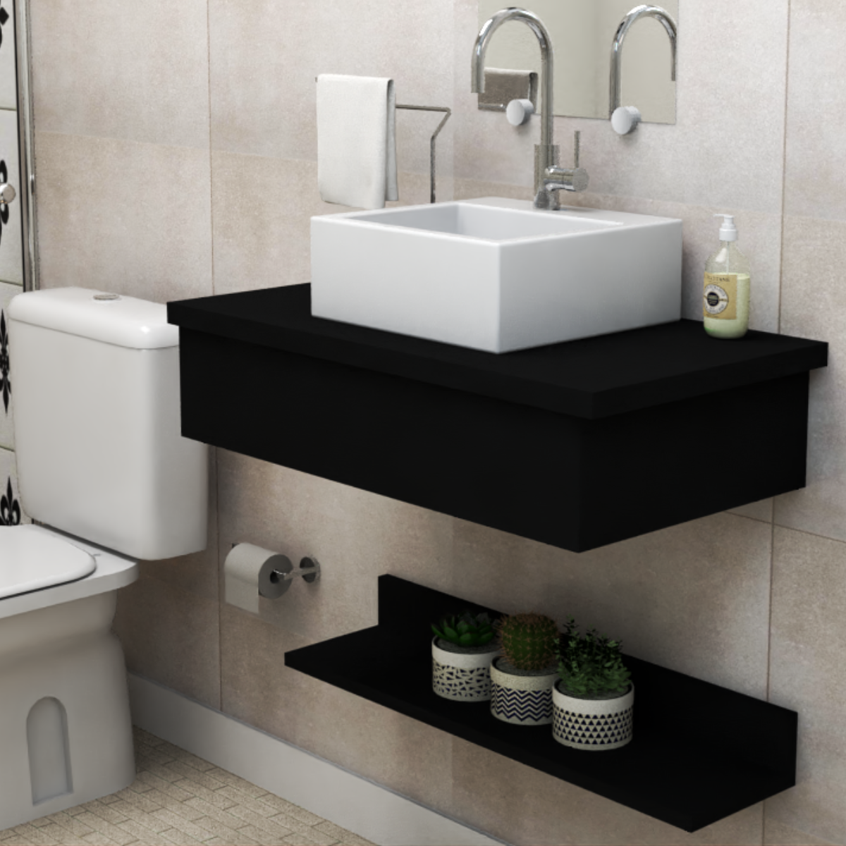 Gabinete Banheiro 60cm Completo Pia Mármore Sintético Espelho - Ônix -  Favorita Digital Os melhores Gabinetes para banheiro e lustres