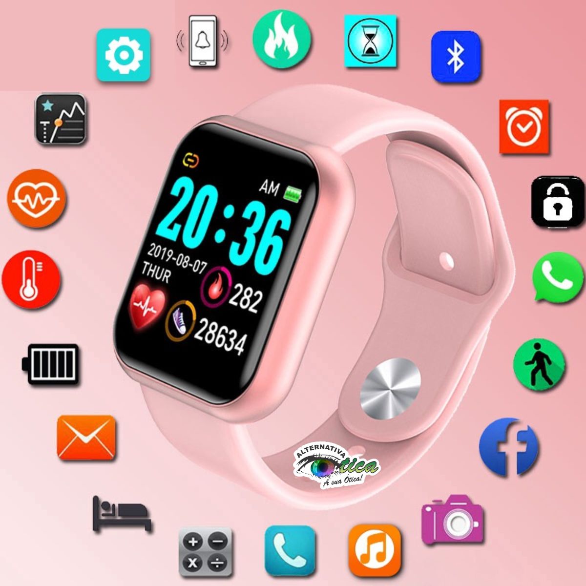 Smart Watch Y68 D20 - Relógio Inteligente - Rosa