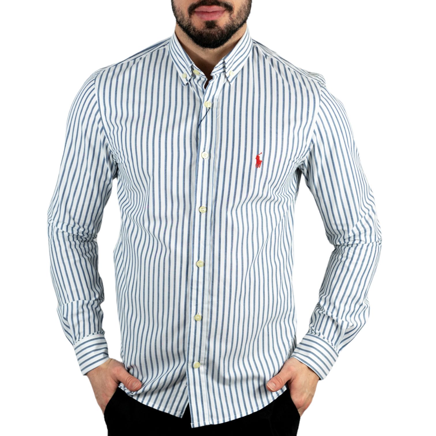 Camisa Ralph Lauren Masculina Custom Fit Listrada Marinho