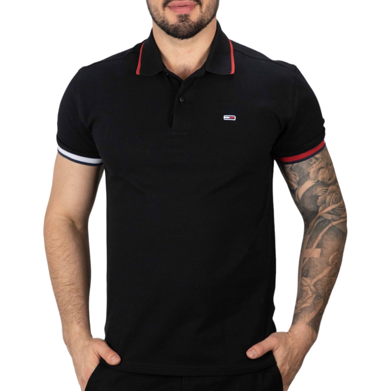 Camisa Polo Tommy Jeans Preta Listra - Outlet360