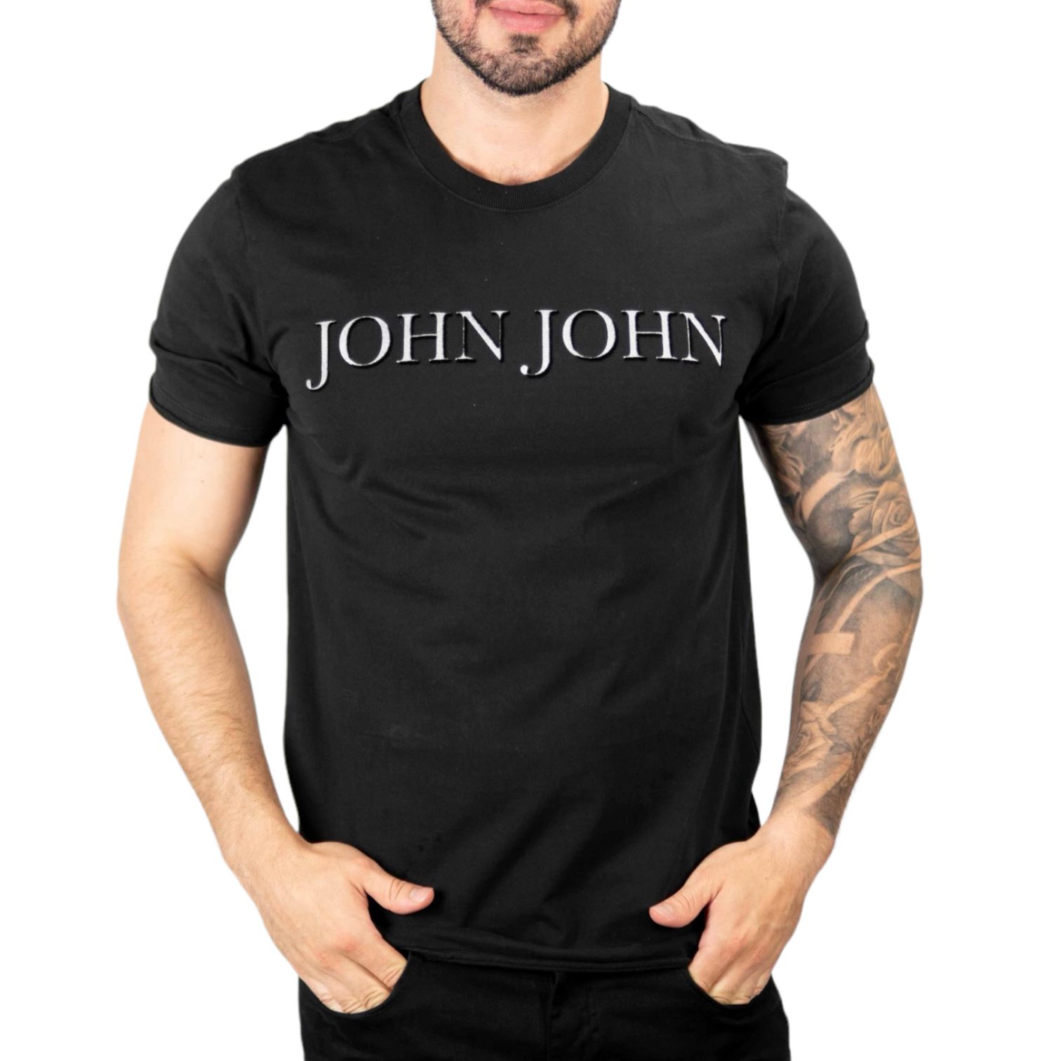 Camiseta Regular Fit John John Preta Estampada - New Man Store