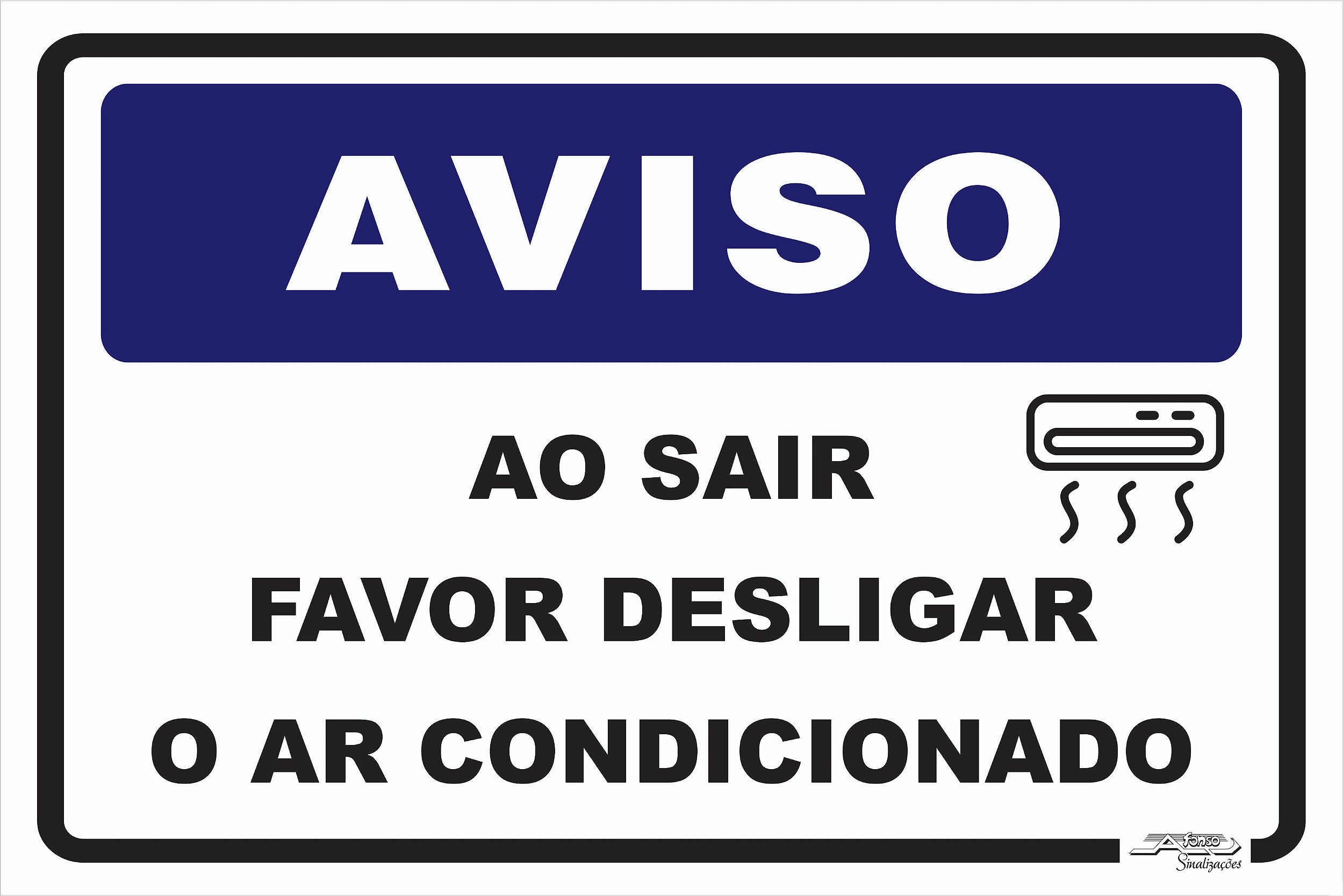 Placa Aviso Ao Sair Favor Desligar o ar Condicionado - Afonso Adesivos