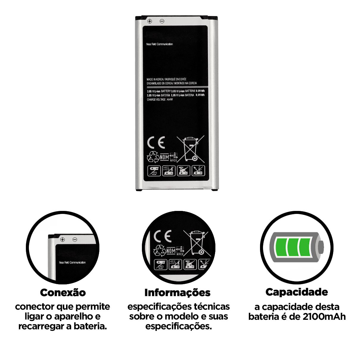 Bateria Galaxy S5 Mini Compatível com Samsung - SkyTech Solutions
