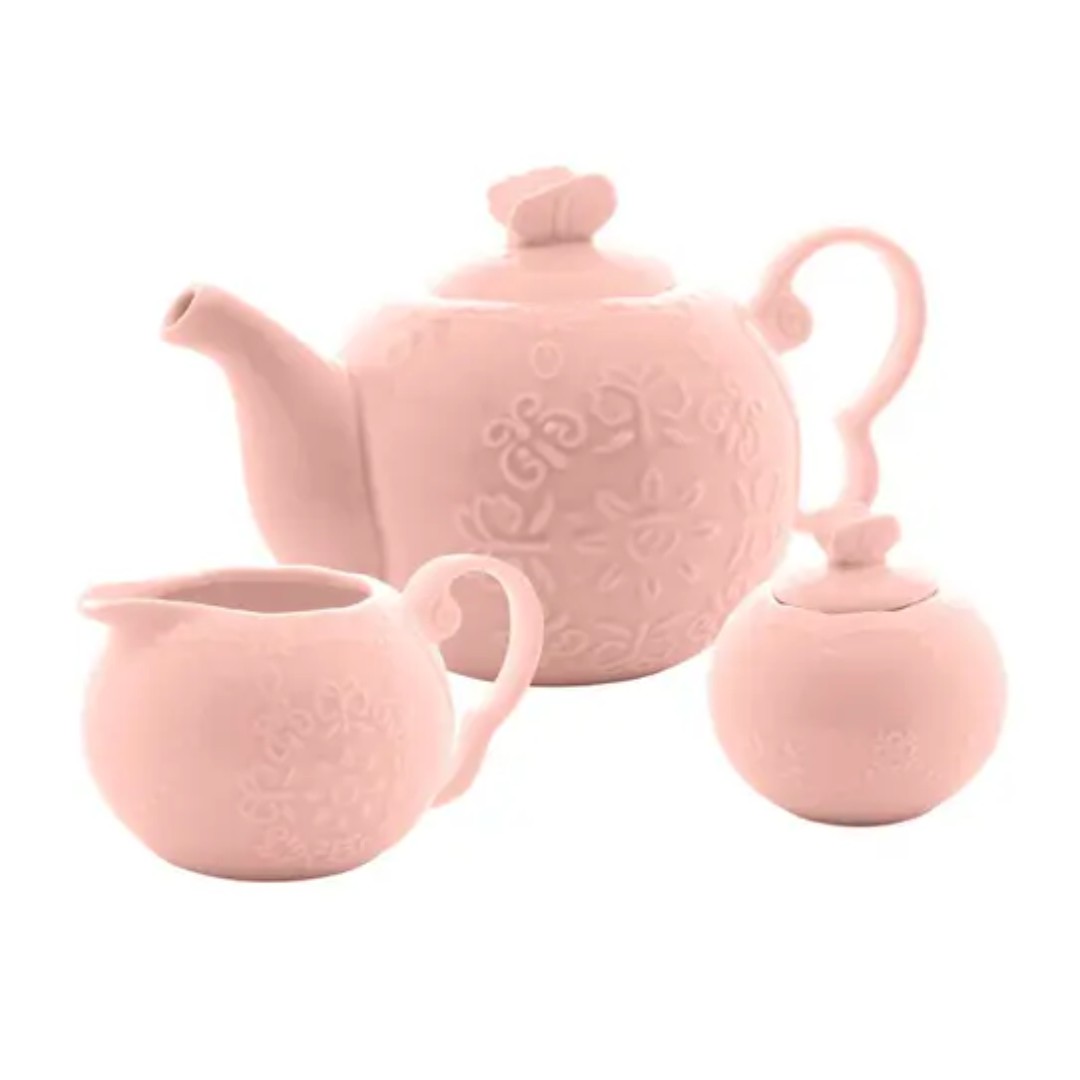 Conjunto de Bule para Chá /Café de porcelana Fancy wolff na cor rosa