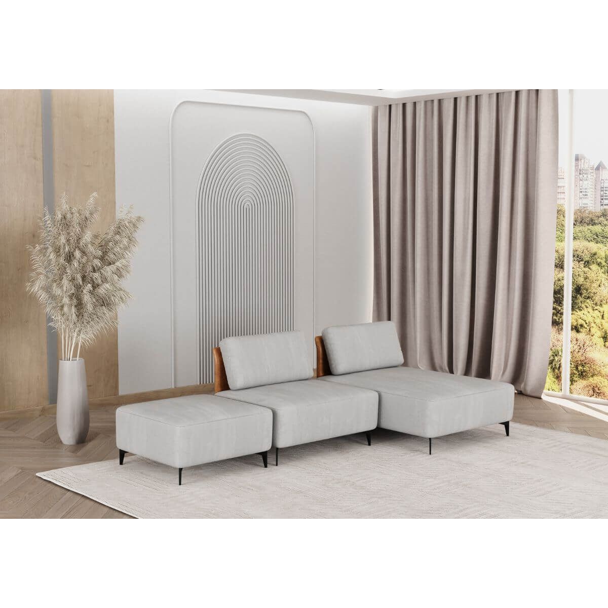 Sofá Chaise com Puff Dream Box 3,00m Cinza e Terracota Sofá Chaise com Puff Dream Box 3,00m Cinza e Terracota