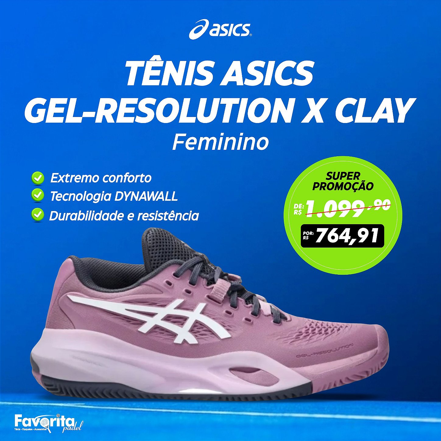 力學 Tênis ASICS GEL-Resolution X Clay – Feminino - Favorita Padel