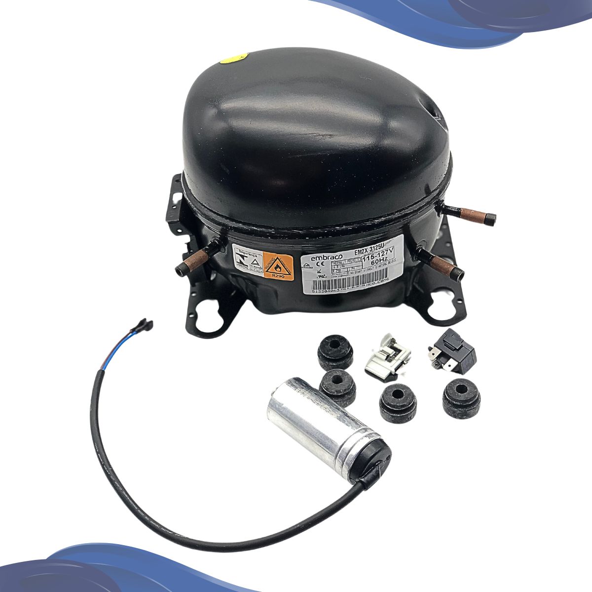 Motor Compressor 1/3+ HP EM2X3125U Embraco Gás R290 110V - Karisfrio