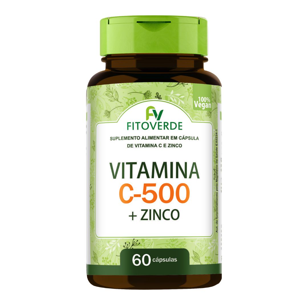 Vitamina C 500mg + Zinco 7,0mg 60 caps 750MG Fito Verde - Saúde In Natura