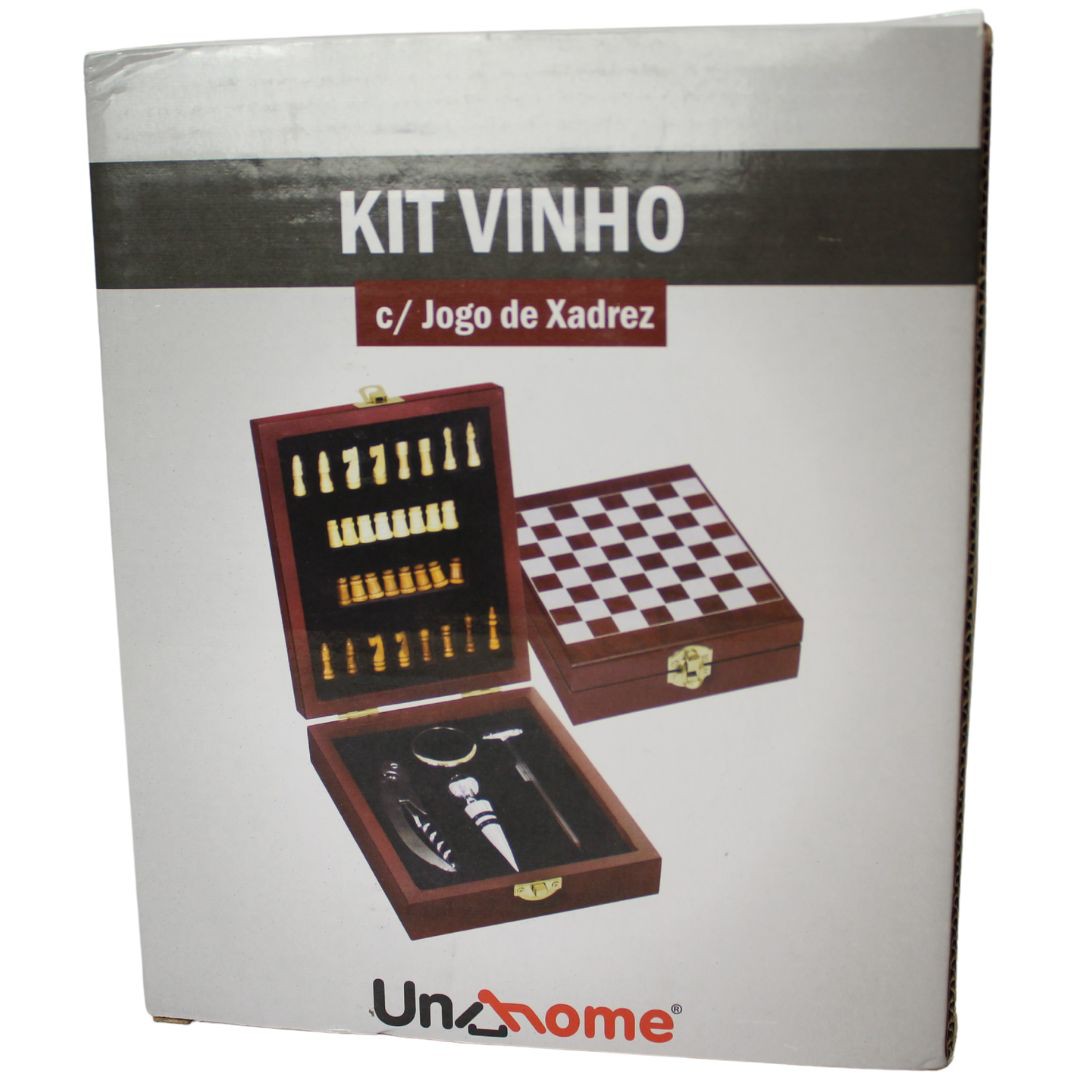 Mini Kit Vinho com Jogo de Xadrez - Unyhome - Tabacaria e Presentes
