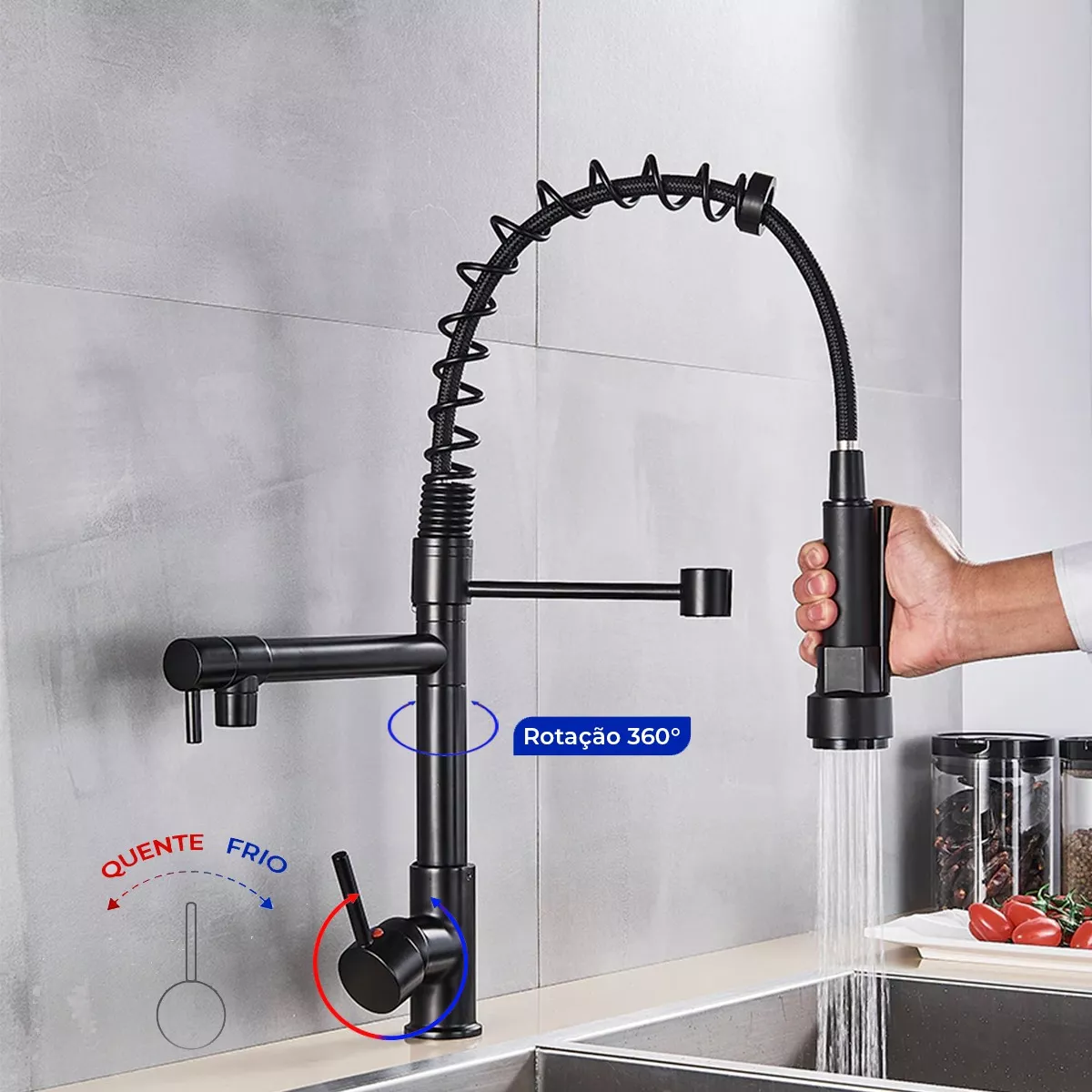 Torneira De Cozinha Preta Pia Gourmet Monocomando Inox 304 - Revomax ...