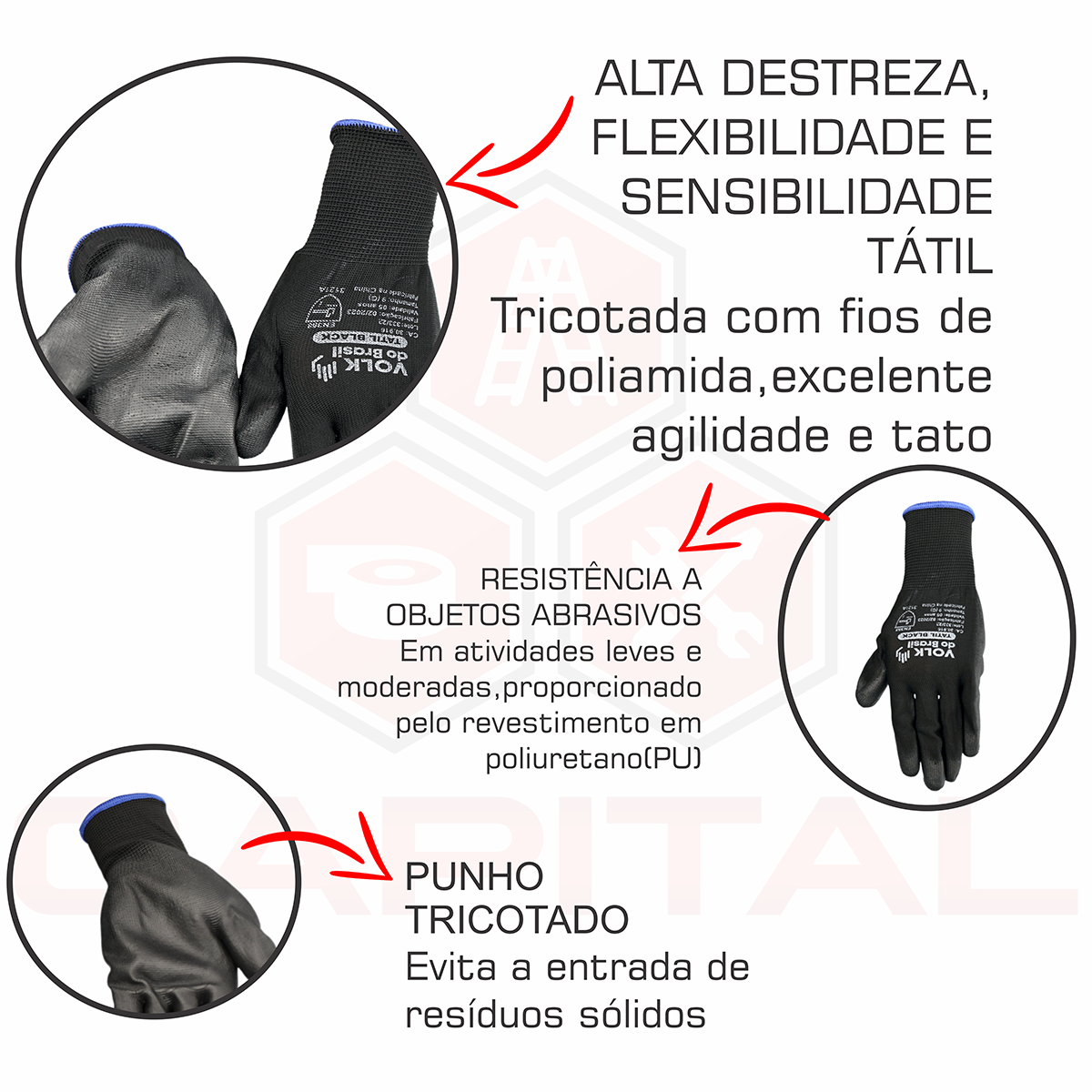 Luva MultiTato Segurança Mecânico Eletricista Pedreiro Epi - Ultra