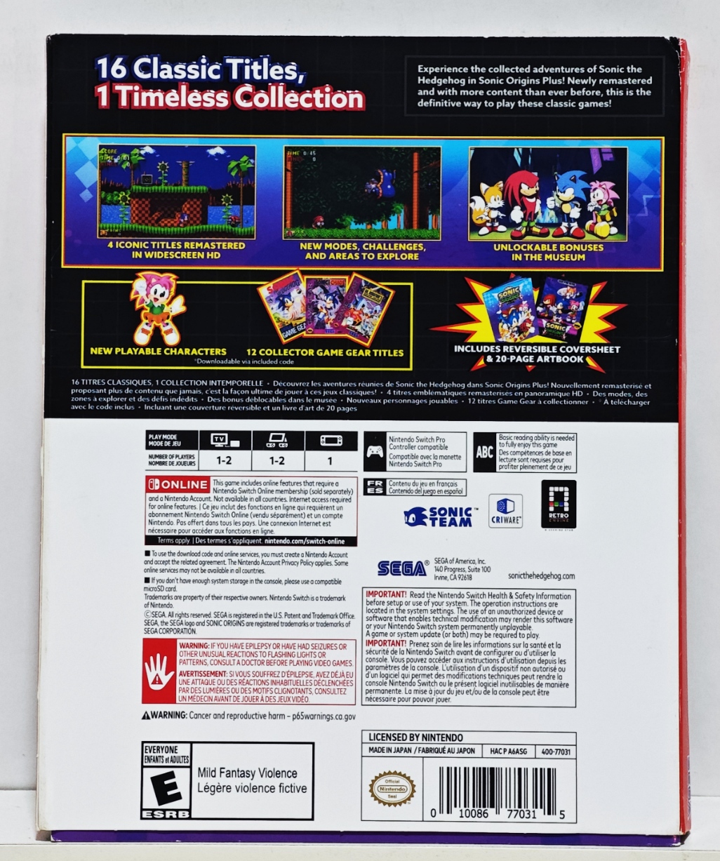 Sonic Origins Plus+ 限定版 Switch 海外正規品 新品① Sonic Origins